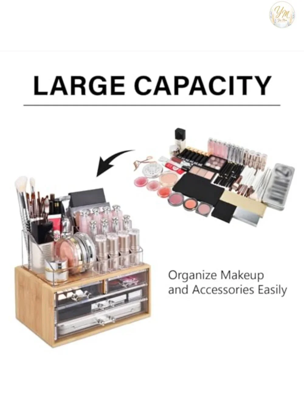 Clear Acrylic Makeup Organizer with 4 Drawers and 12 Lipstick Slots